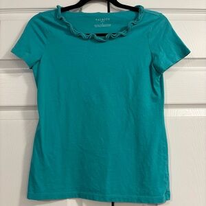 Talbots Teal Ruffle-Trim Short Sleeve Tee
